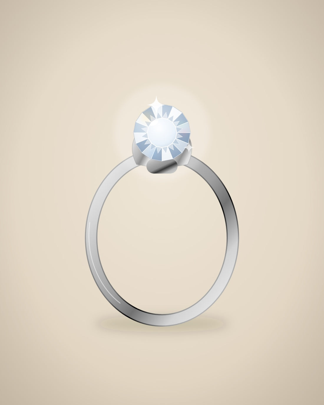 Illustration (stand-in, not photography): Cushion Solitaire Ring, Silver metal