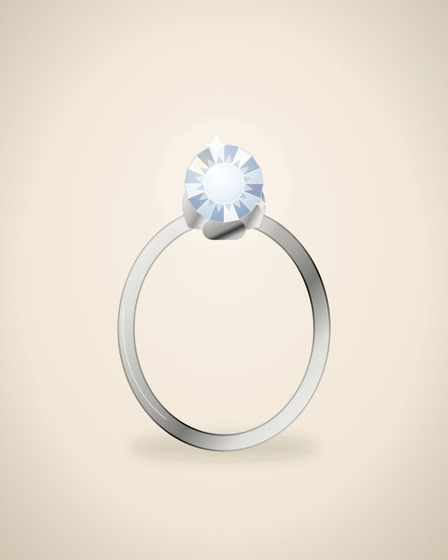 Illustration (stand-in, not photography): Cushion Solitaire Ring, White metal