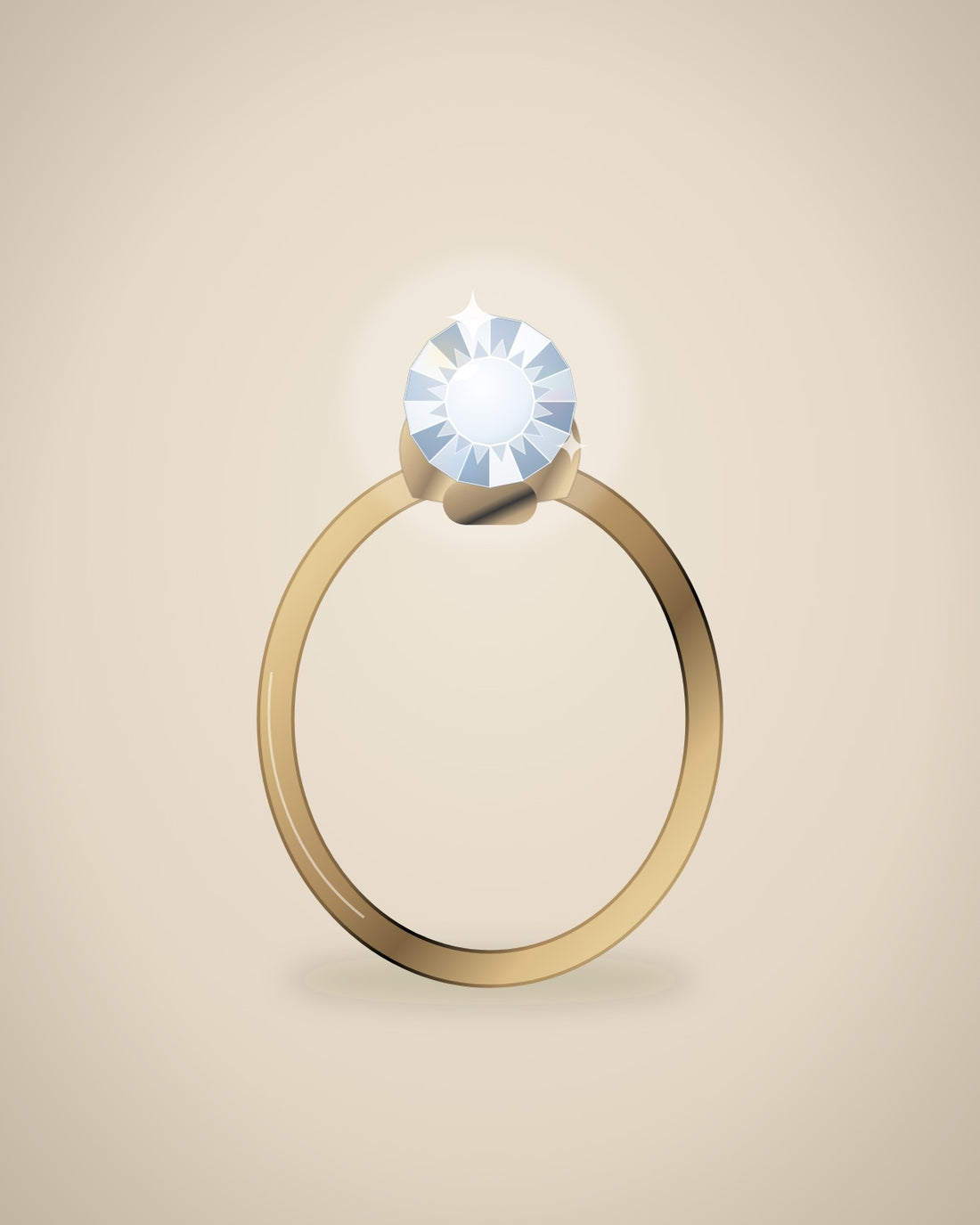 Illustration (stand-in, not photography): Cushion Solitaire Ring, Yellow metal