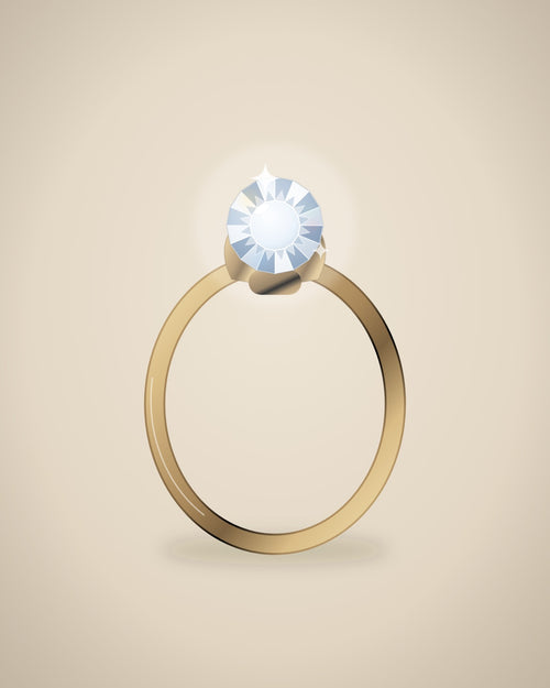 Illustration (stand-in, not photography): Cushion Solitaire Ring, Yellow metal