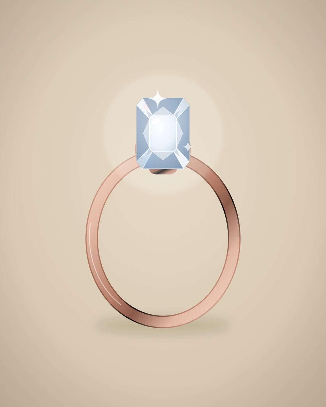 Illustration (stand-in, not photography): Emerald Solitaire Ring, Rose metal