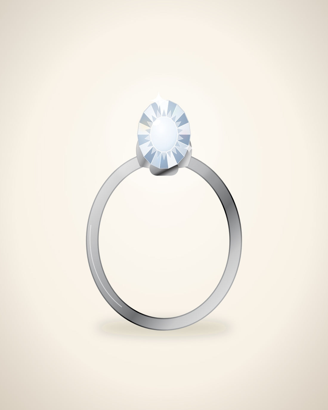 Illustration (stand-in, not photography): Oval Solitaire Ring, Platinum metal