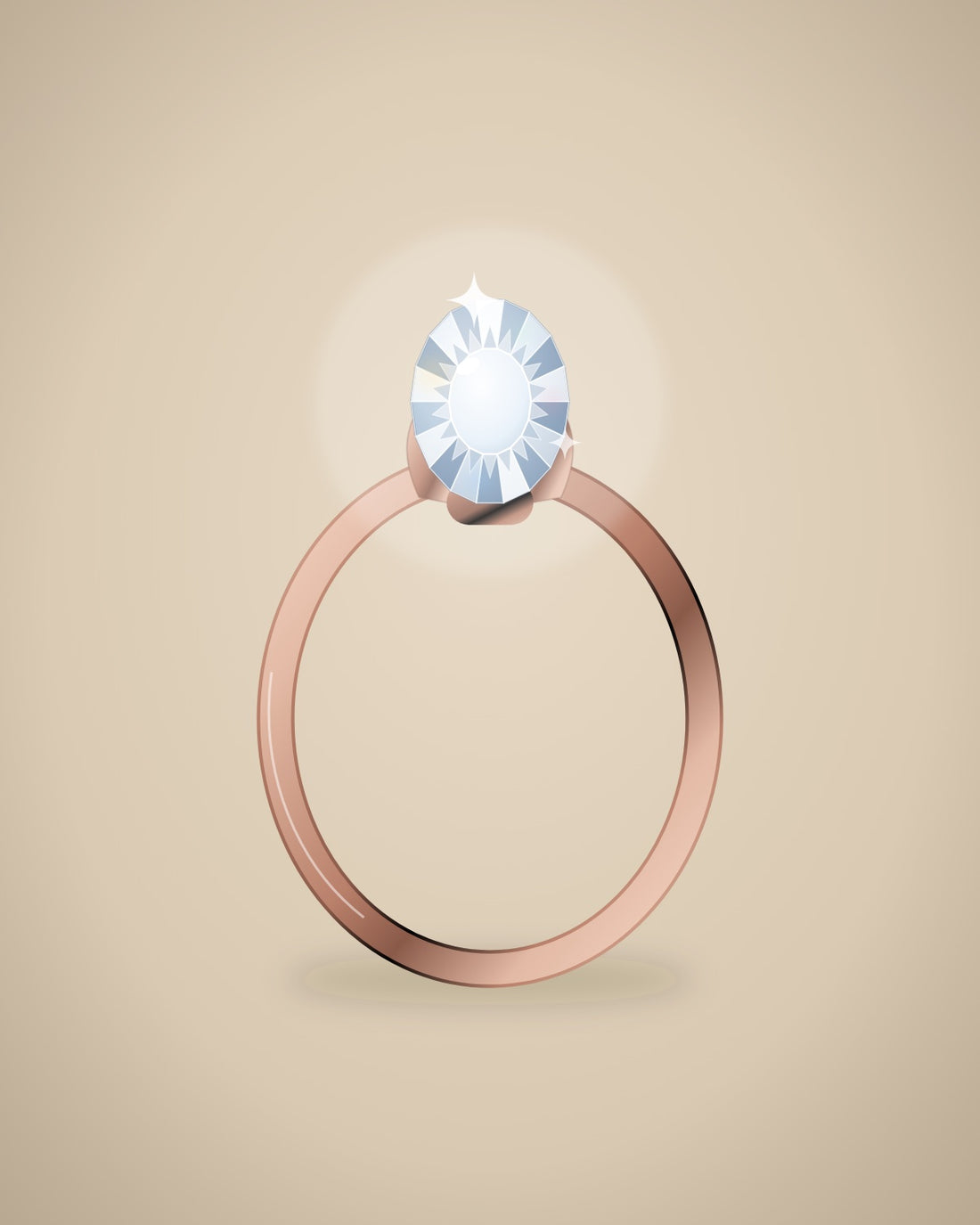 Illustration (stand-in, not photography): Oval Solitaire Ring, Rose metal