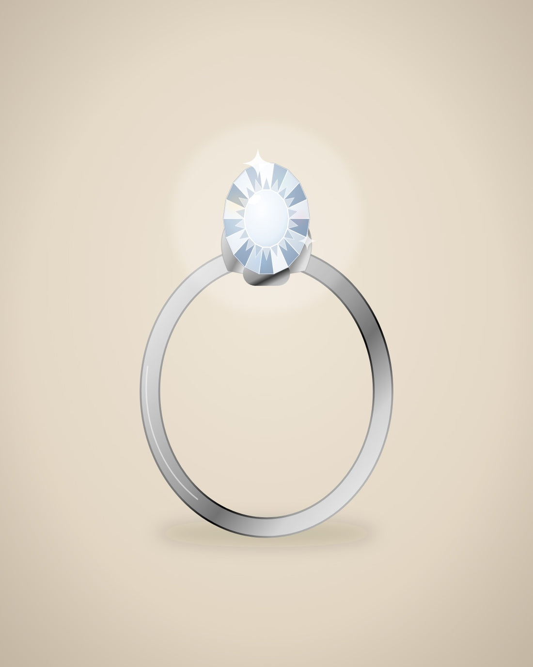 Illustration (stand-in, not photography): Oval Solitaire Ring, Silver metal