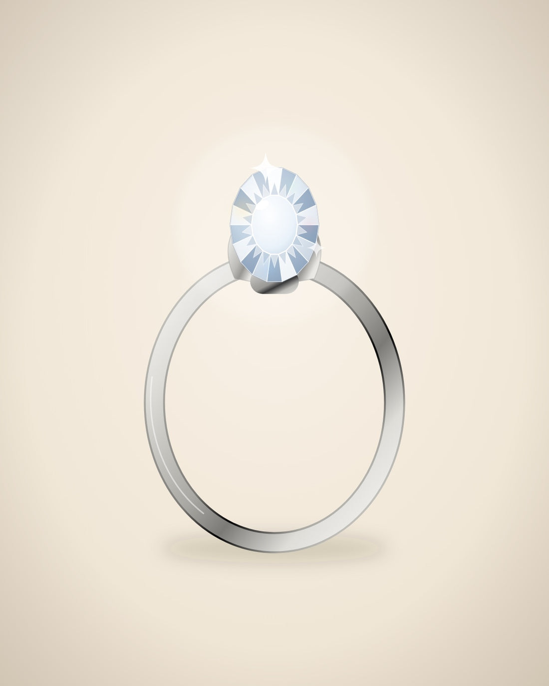 Illustration (stand-in, not photography): Oval Solitaire Ring, White metal