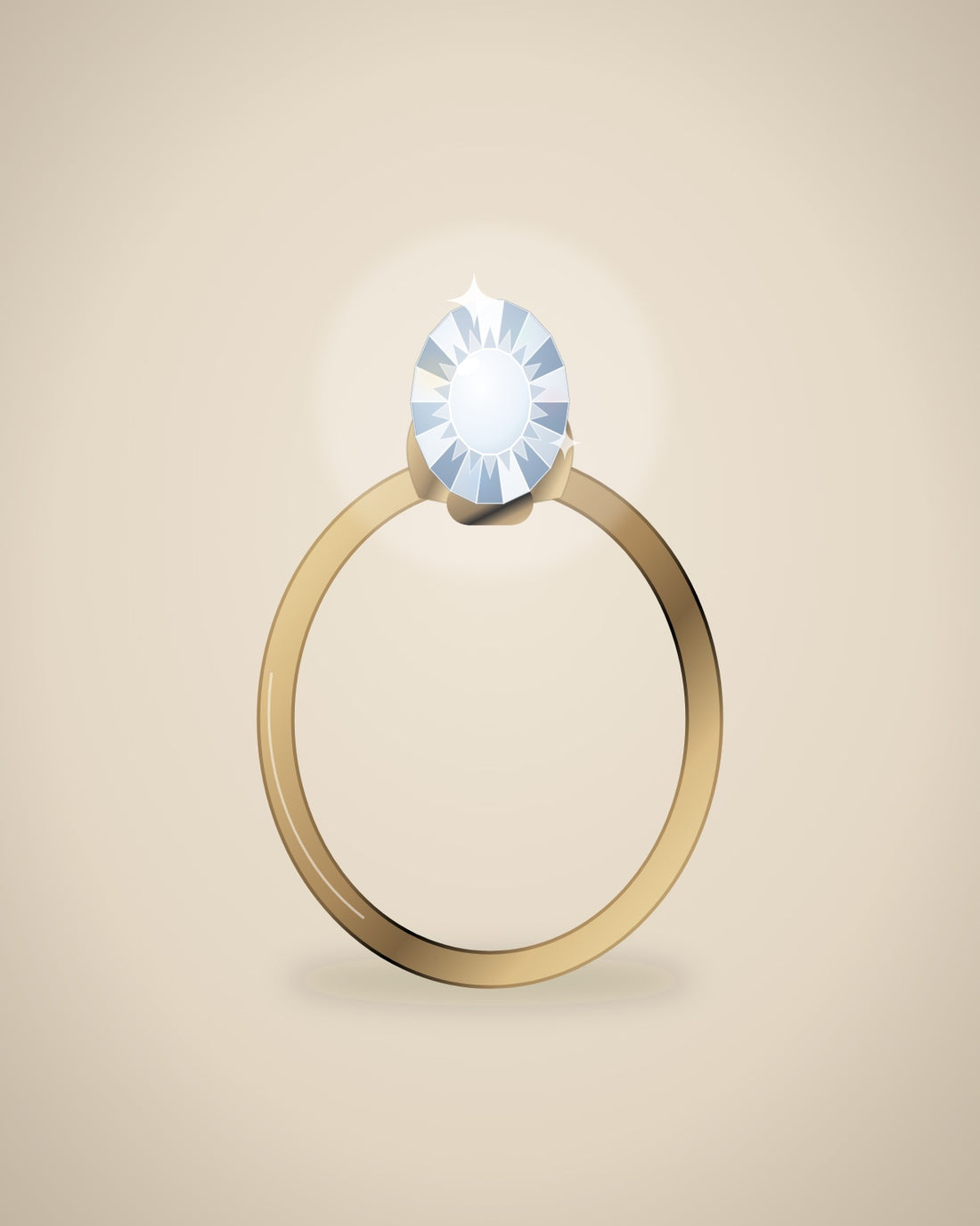 Illustration (stand-in, not photography): Oval Solitaire Ring, Yellow metal