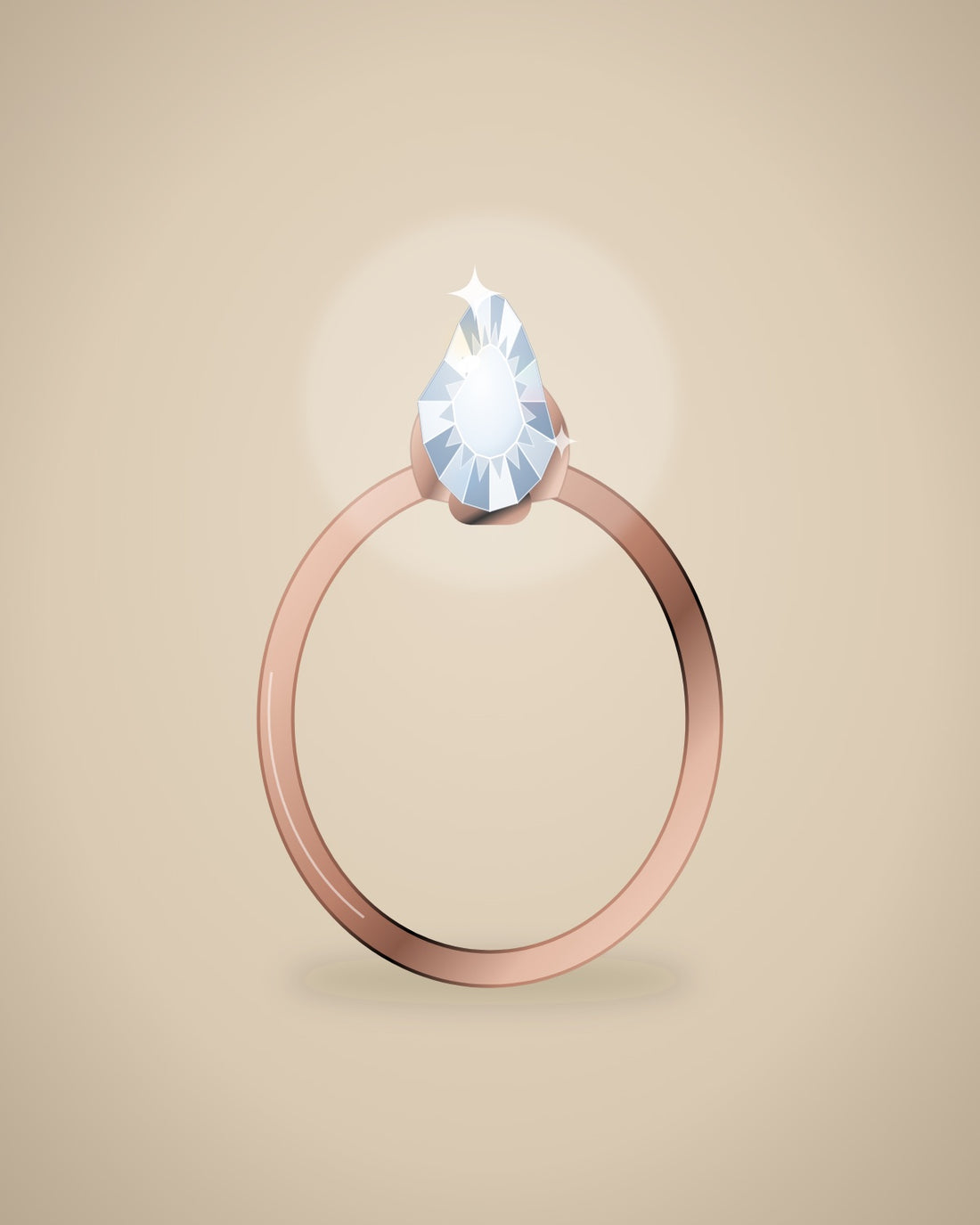 Illustration (stand-in, not photography): Pear Solitaire Ring, Rose metal