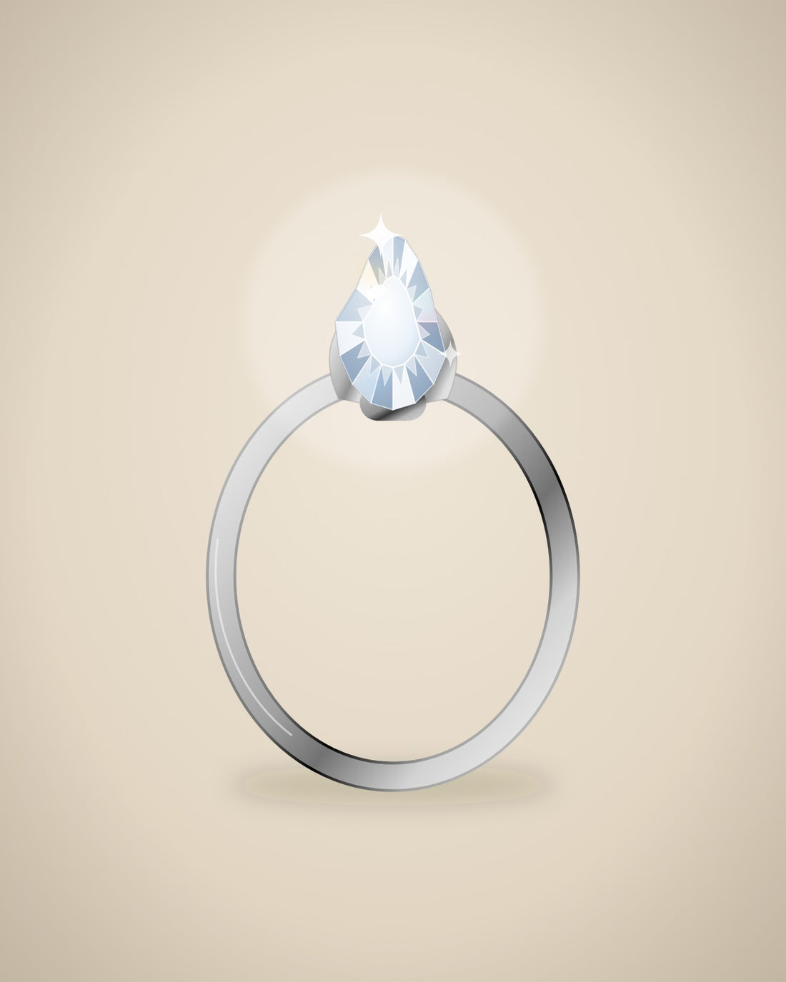 Illustration (stand-in, not photography): Pear Solitaire Ring, Silver metal
