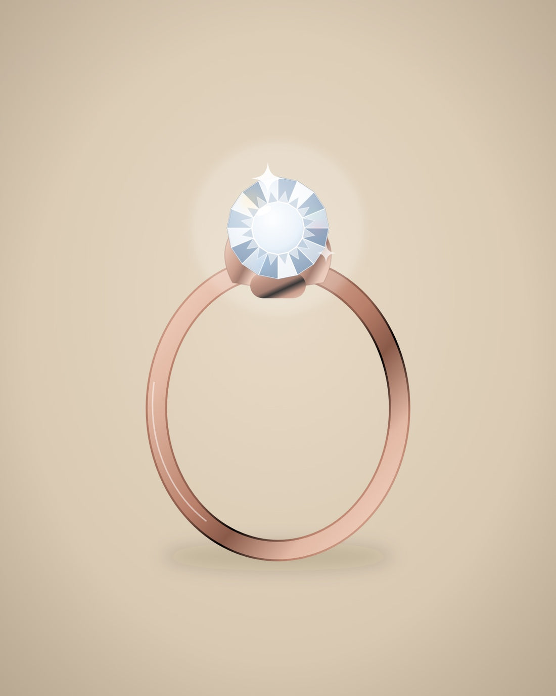 Illustration (stand-in, not photography): Round Solitaire Ring, Rose metal